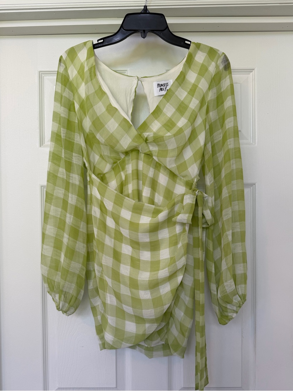 Princess Polly Light Green and White Gingham Wrap Dress